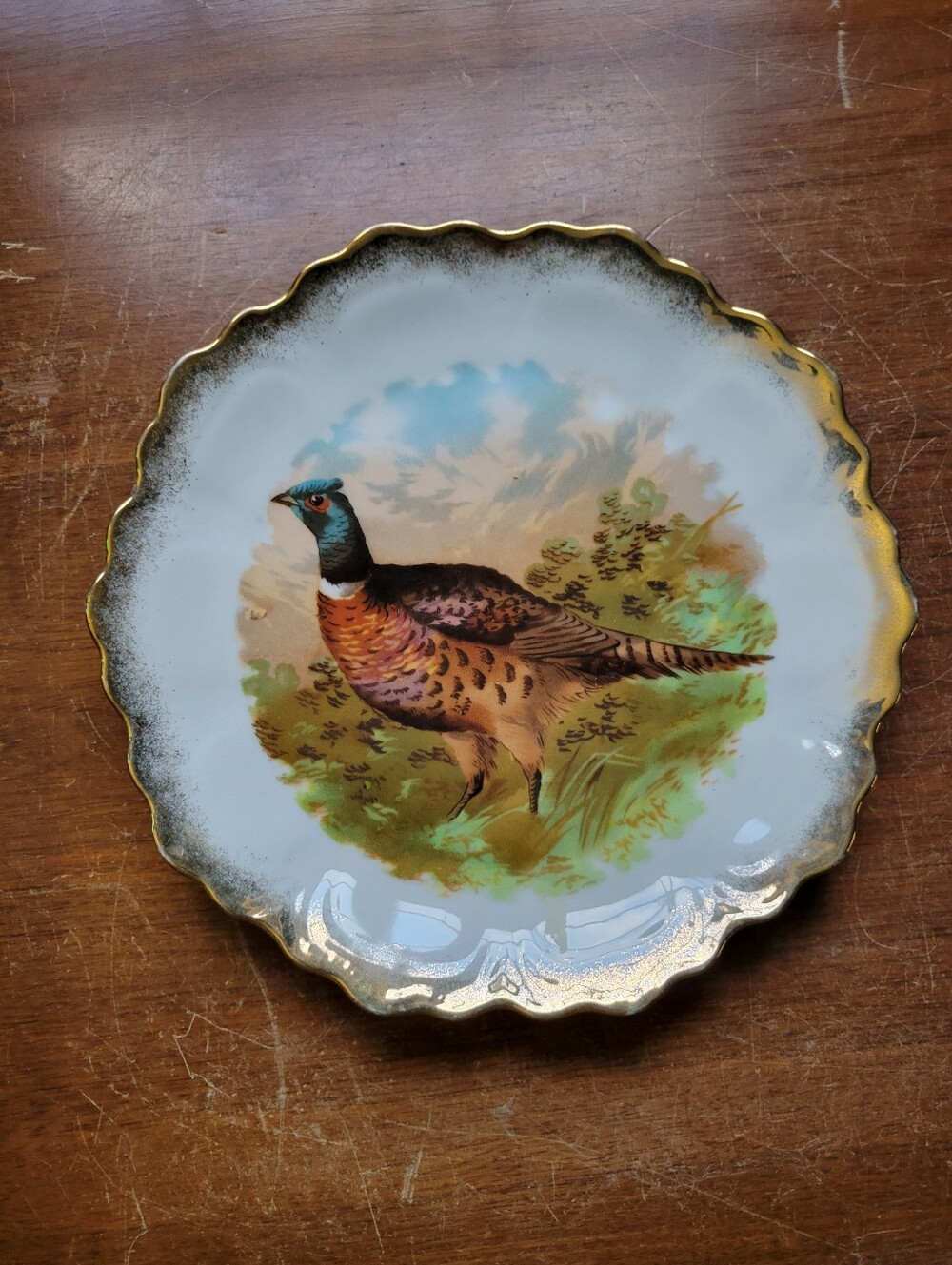 Antique Pheasant Game Bird Cabinet Plate Scalloped Gold Rim Porcelain Bavarian